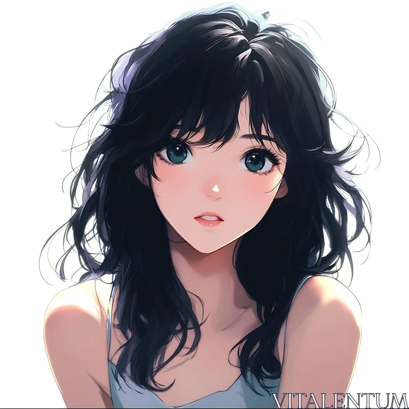 Anime Girl with Blue Eyes and Dark Hair AI Image