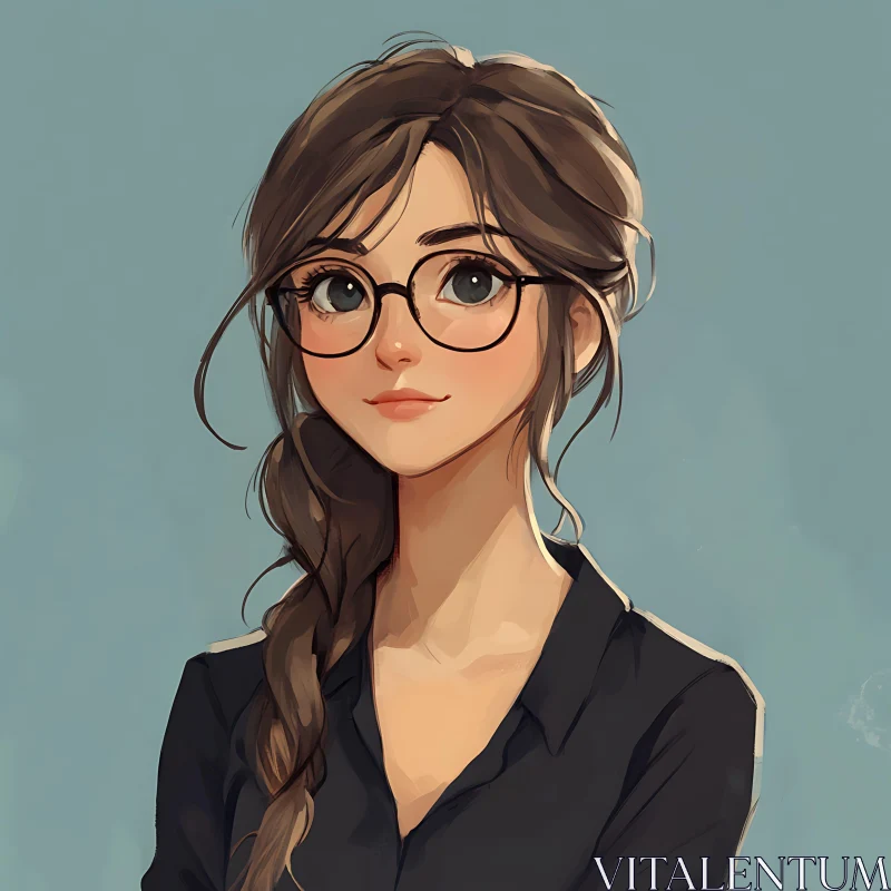 Anime Portrait - Girl with Glasses and Braid AI Image