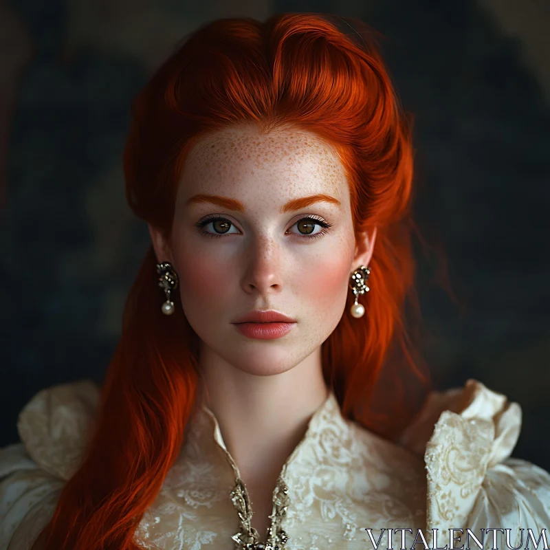 Vintage Portrait of a Red-Haired Woman AI Image