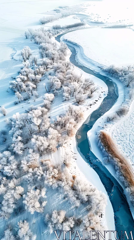 Winter Landscape with Snow-Covered River AI Image