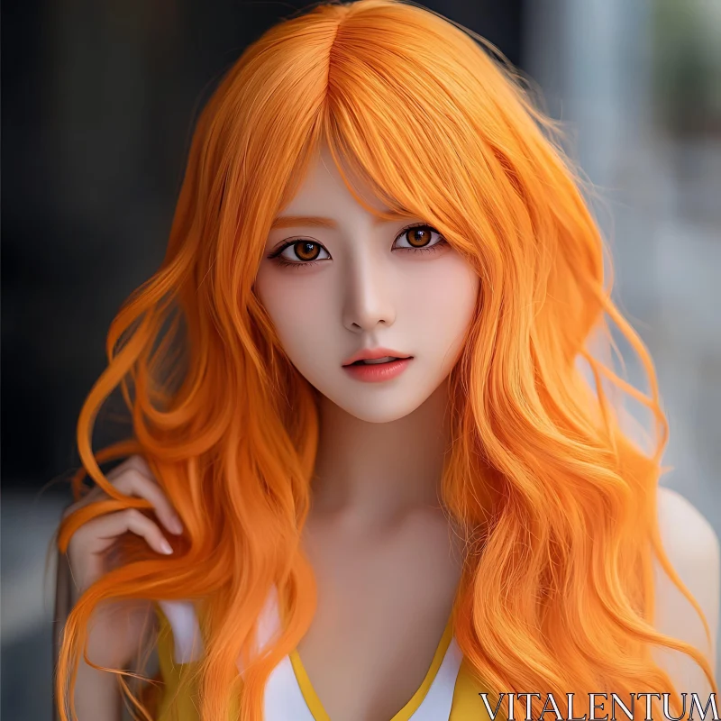 AI ART Orange-Haired Anime Woman with Beautiful Eyes