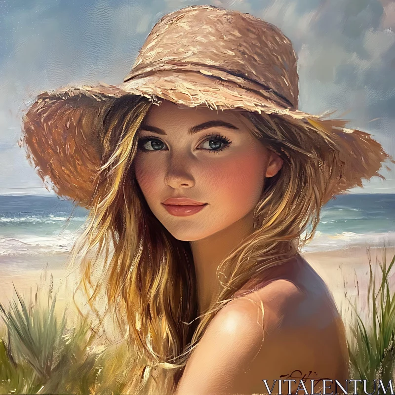 AI ART Blonde Woman in Straw Hat