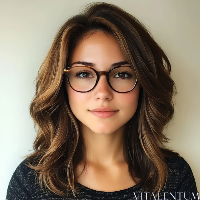 Brunette Woman in Glasses - Casual Portrait AI Image