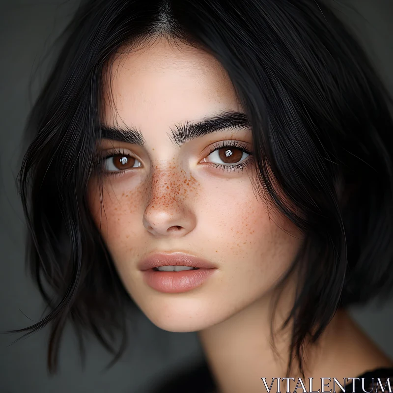 Freckled Beauty: Close-Up Woman Portrait AI Image