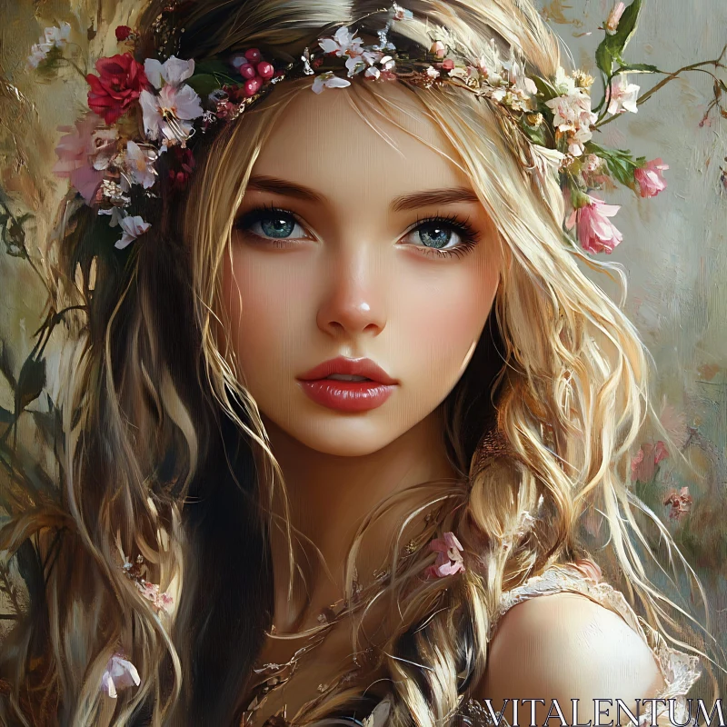 AI ART Beautiful Woman with Floral Crown