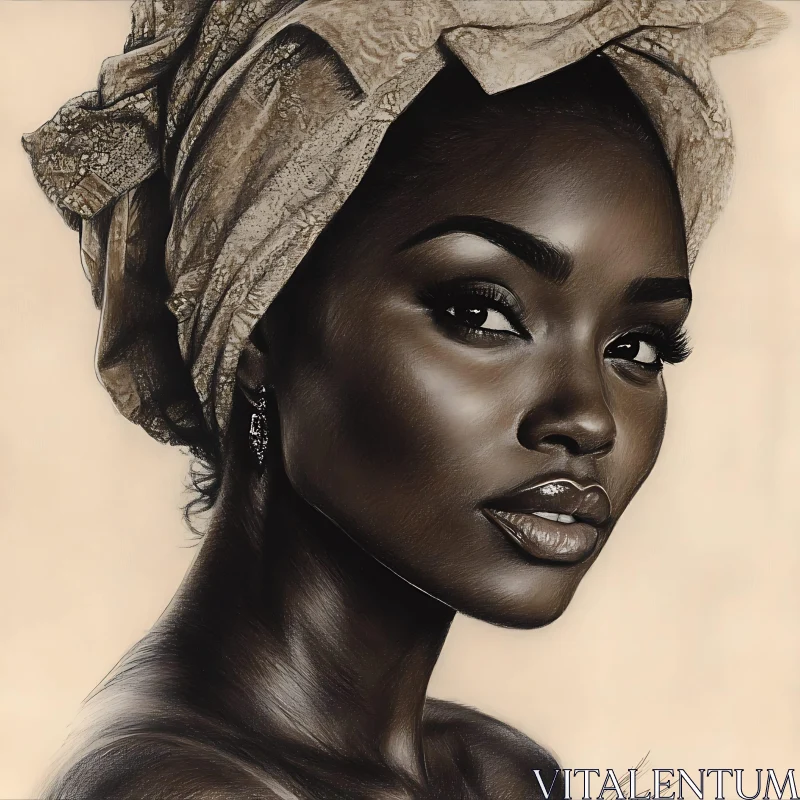 Serene Woman in Headwrap Art Portrait AI Image