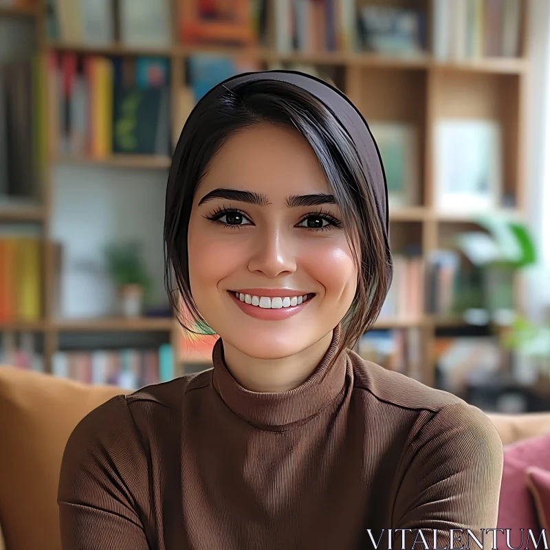 Portrait of a Young Woman with Warm Smile AI Image