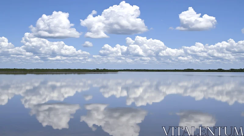 Peaceful Lake with Cloud Reflections on Calm Water AI Image