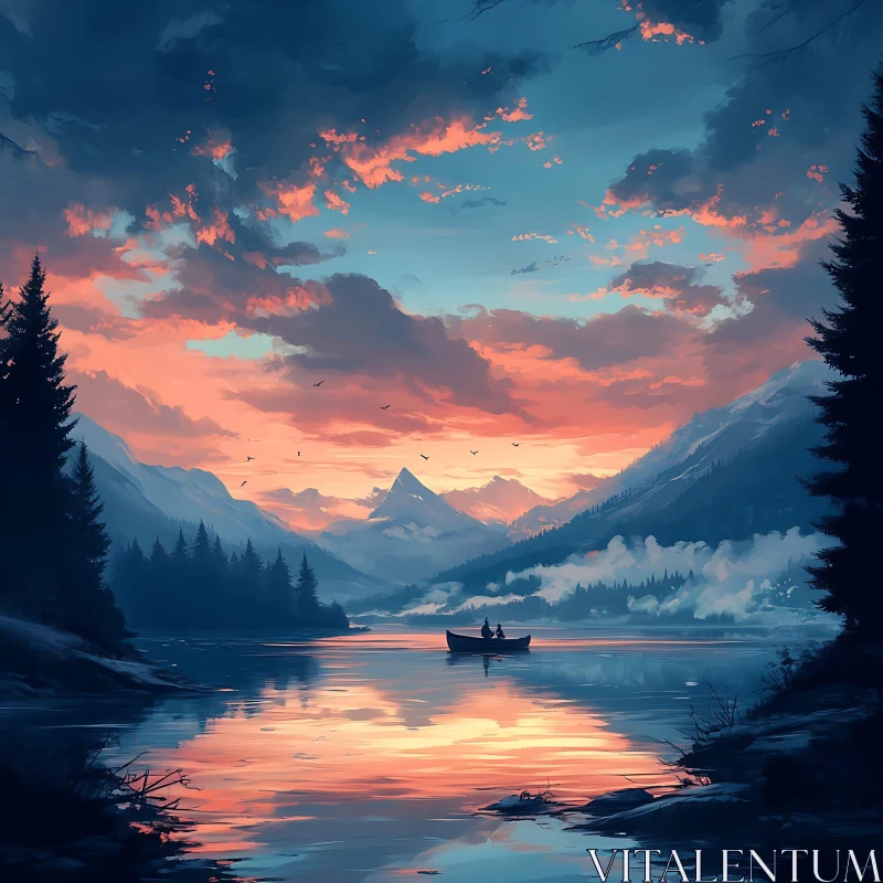 Tranquil Mountain Lake at Sunset AI Image