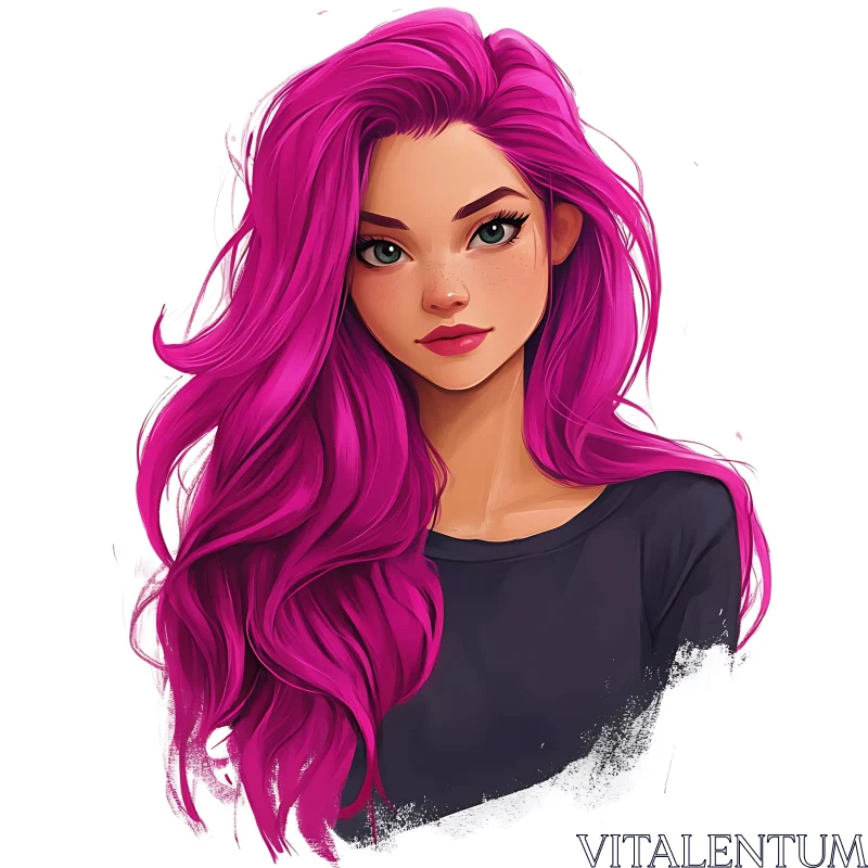 Stylish Pink-Haired Woman Digital Art Portrait AI Image