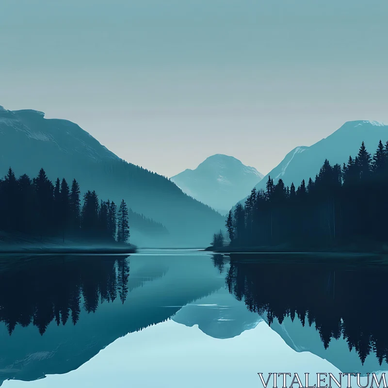 AI ART Tranquil Mountains and Mirror-like Lake