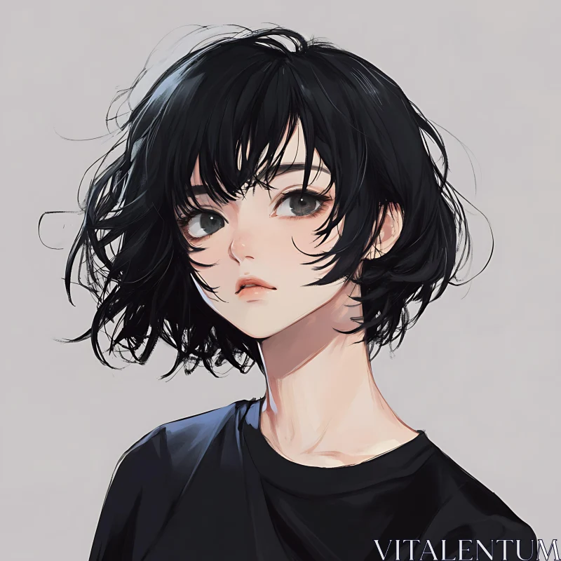 Expressive Anime Character with Tousled Dark Hair AI Image