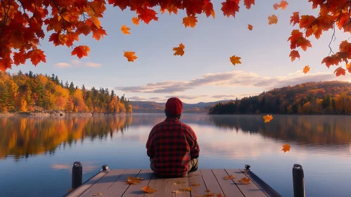 Tranquil Fall Scene by the Lake