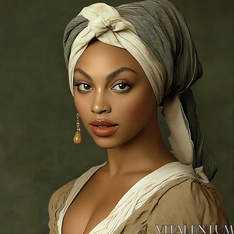 Serene Woman in Headwrap and Earring Portrait AI Image