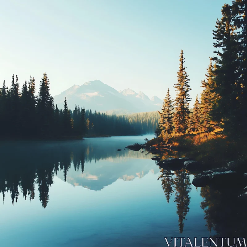 Serene Lake and Mountain Reflection AI Image