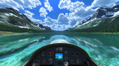 Cockpit Journey Over a Clear Mountain Lake