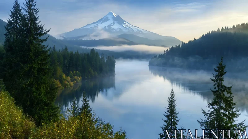 Tranquil Mountain and Lake Scene AI Image