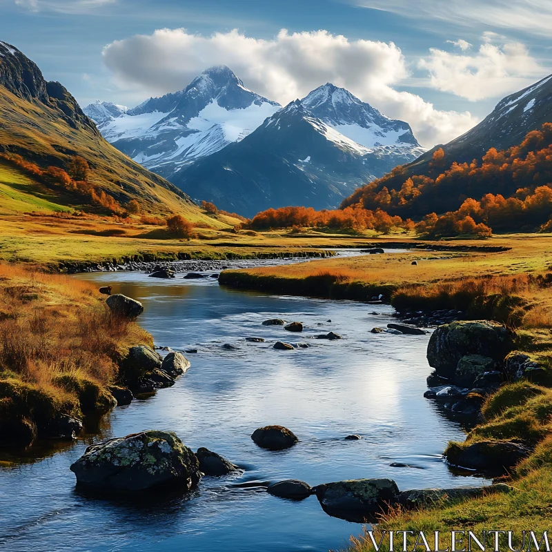 Peaceful Mountain Scene in Autumn AI Image