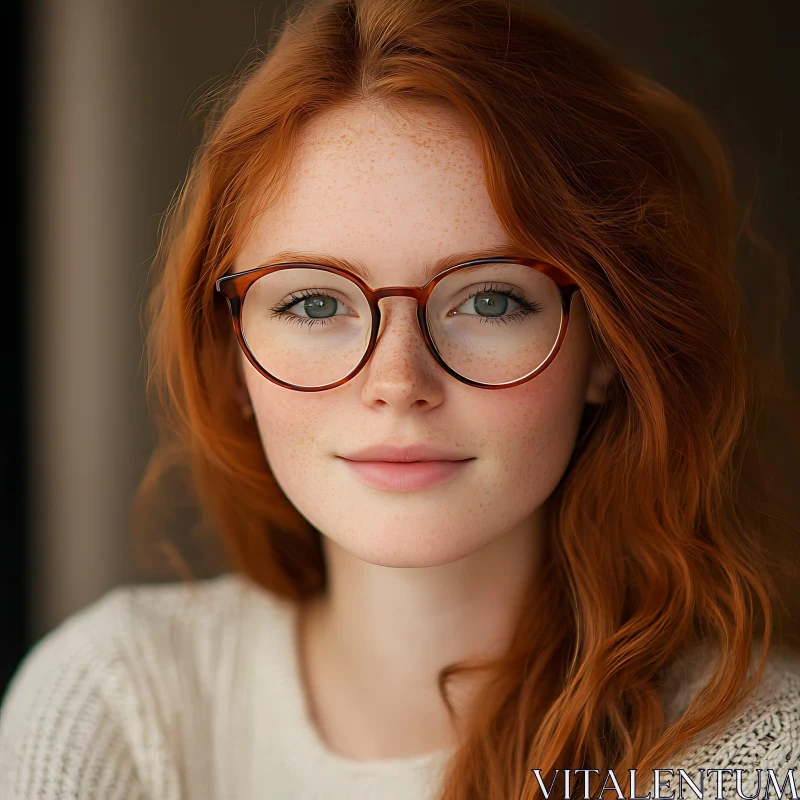 Freckled Woman with Red Hair and Glasses AI Image