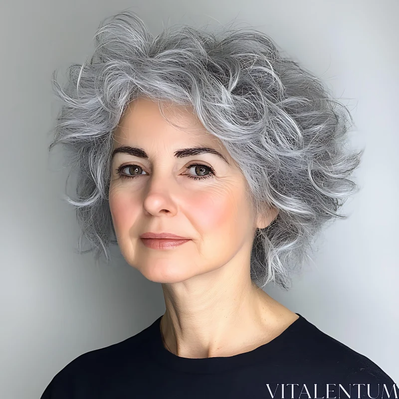 Dignified Woman with Grey Hair Studio Portrait AI Image