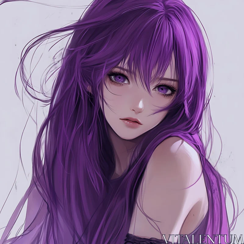 Purple-Haired Anime Woman Portrait AI Image