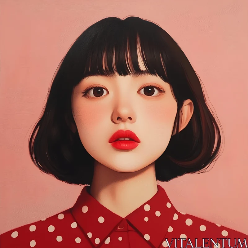 Young Woman with Red Lips and Polka Dot Fashion AI Image