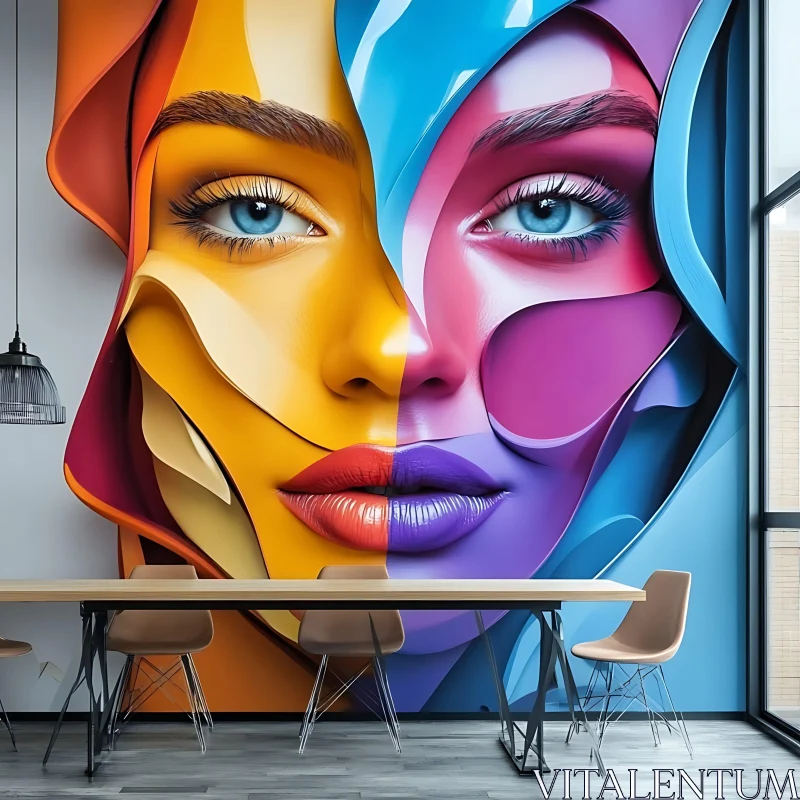 Vibrant Split Face Abstract Art AI Image