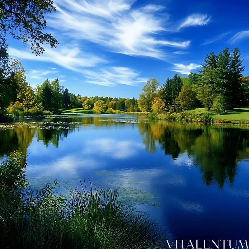 AI ART Tranquil Lake and Forest with Reflective Water