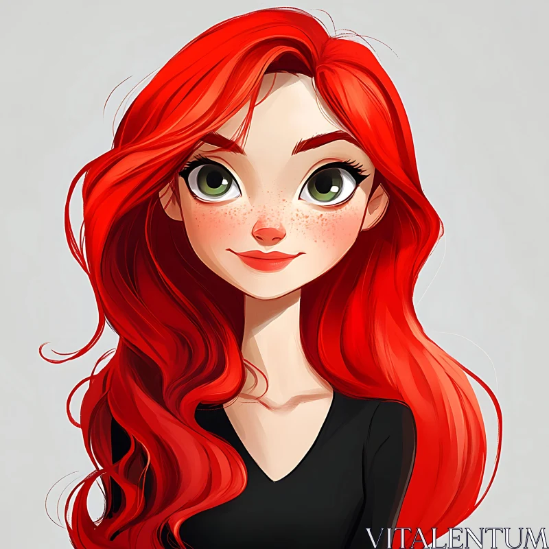 Digital Art of a Freckled Girl with Red Hair AI Image