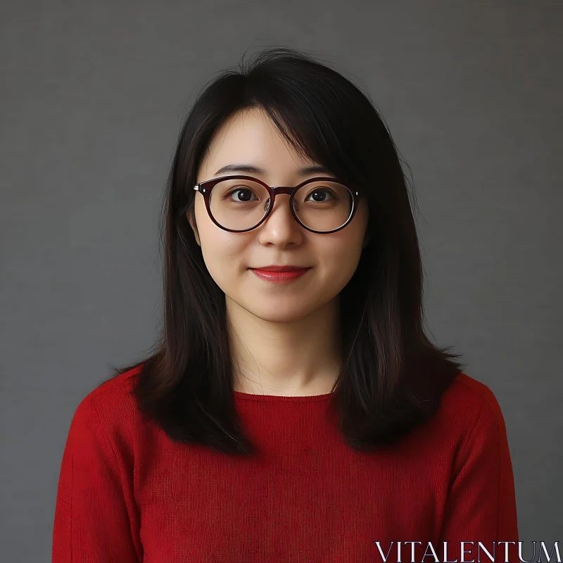 Smiling Woman with Dark Hair and Glasses AI Image