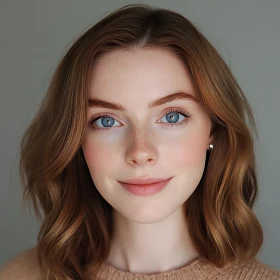 Young Woman with Blue Eyes and Freckles Portrait