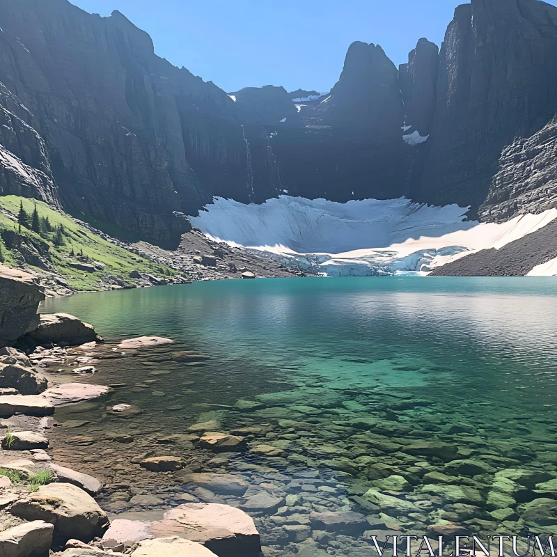 Scenic Lake with Mountain and Ice View AI Image