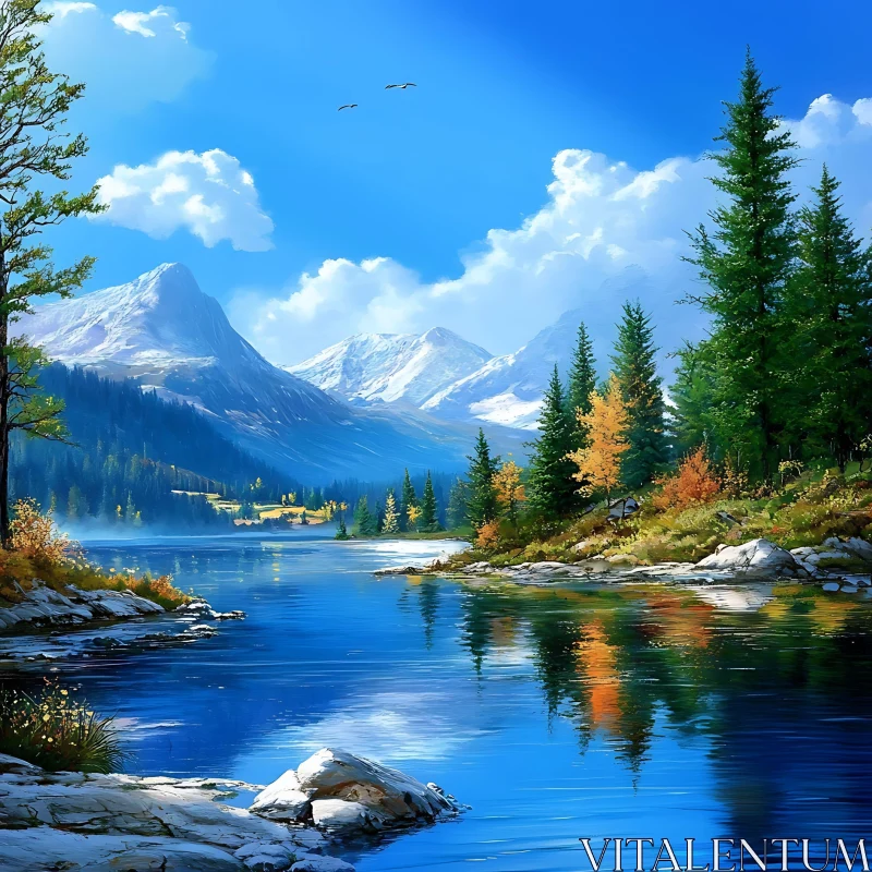 Serene Lake Amidst Mountain Landscape AI Image