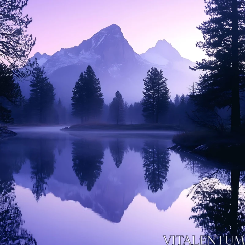 Misty Mountain Reflection at Dusk AI Image