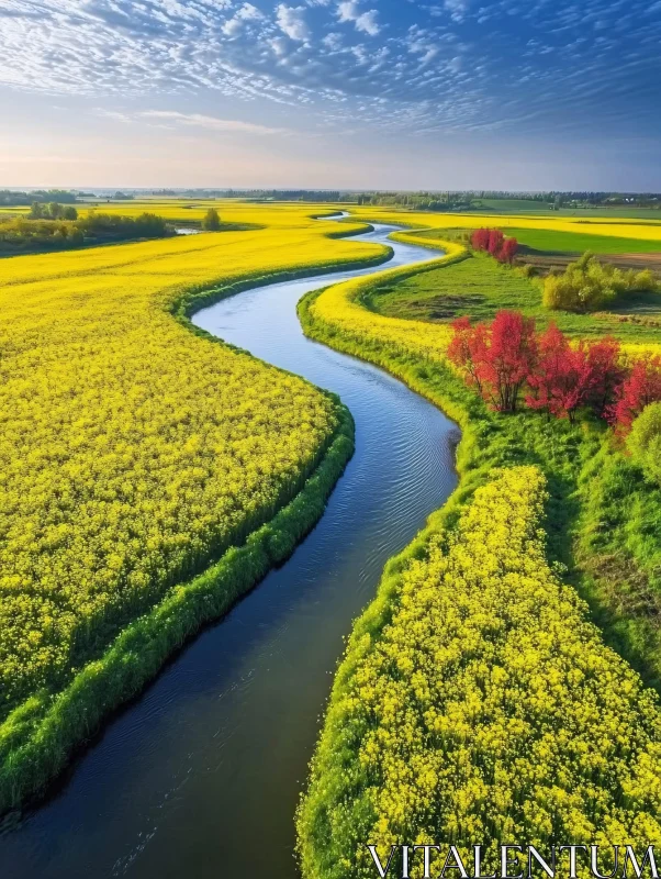 AI ART River Meandering Through Yellow Countryside