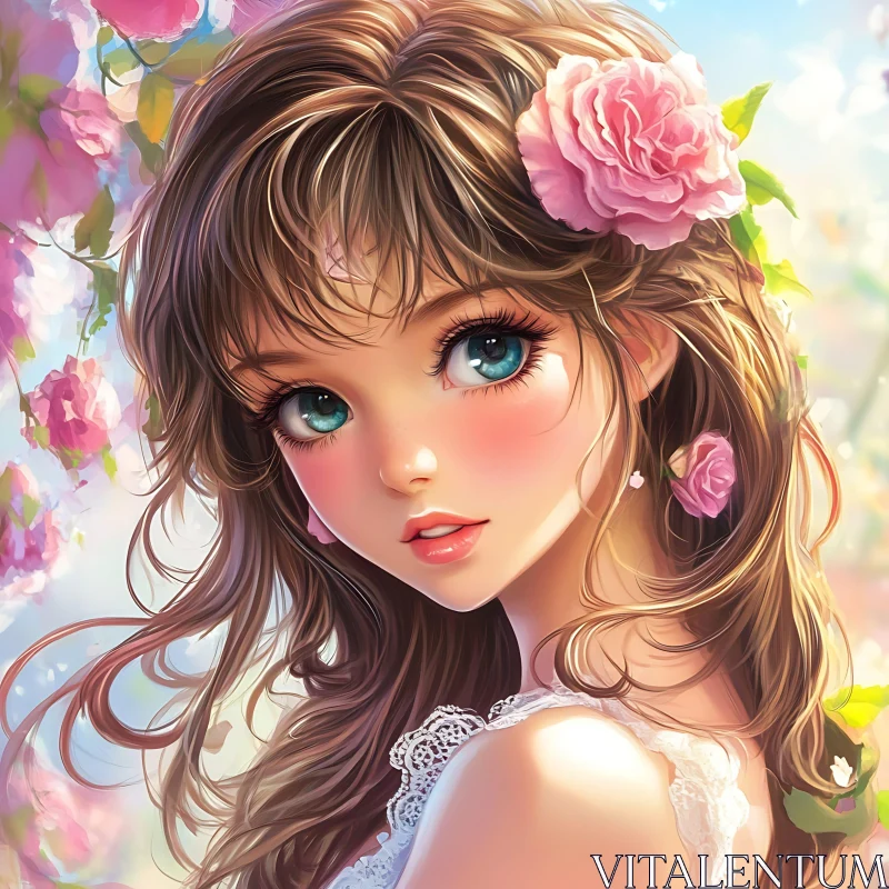 Anime Girl in Floral Setting AI Image