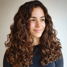 Smiling Woman with Voluminous Curly Hair Portrait