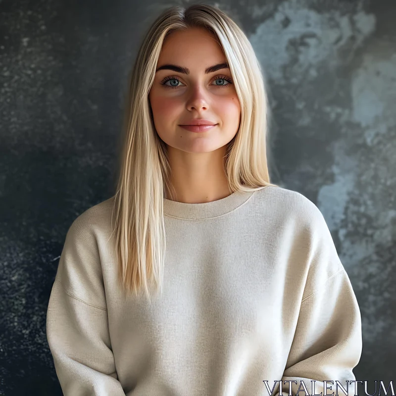 Blonde Woman with Blue Eyes in Cozy Sweater Blonde Woman with Blue Eyes in Cozy Sweater