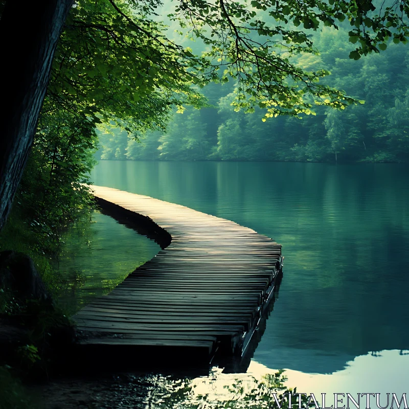 Peaceful Wooden Path Through Lush Forest Peaceful Wooden Path Through Lush Forest