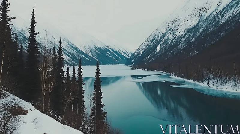 Tranquil Snow-Covered Mountains Reflecting on Frozen Lake Tranquil Snow-Covered Mountains Reflecting on Frozen Lake