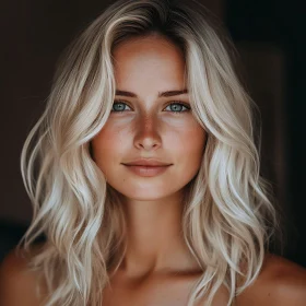 Blonde Woman with Freckles and Blue Eyes