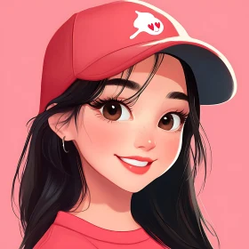 Anime Girl Portrait with Pink Background