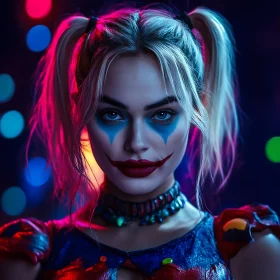Dramatic Clown Female in Vibrant Lighting