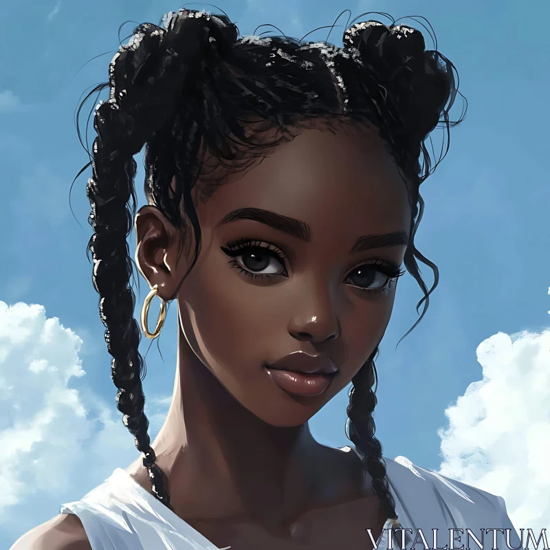 Young Woman with Braids and Buns in the Sky Young Woman with Braids and Buns in the Sky
