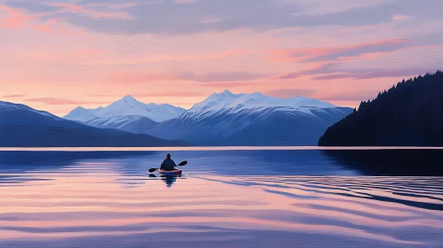 Solitary Paddle at Dusk on Calm Lake