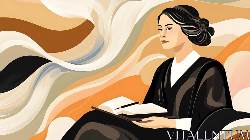 Woman Holding Book in Abstract Artistic Style