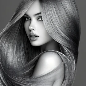 Luxurious Hair Monochrome Woman Portrait