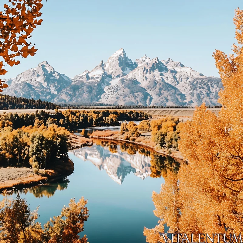 Autumn Mountains Reflected in Tranquil River Autumn Mountains Reflected in Tranquil River