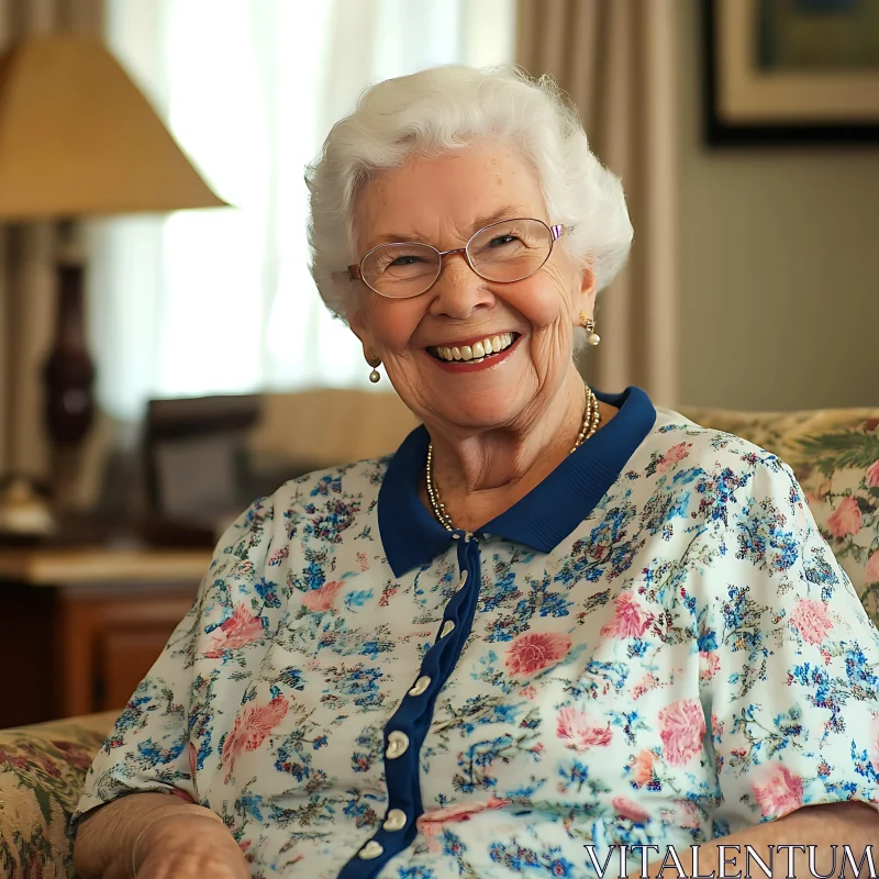 Joyful Elderly Woman Indoors