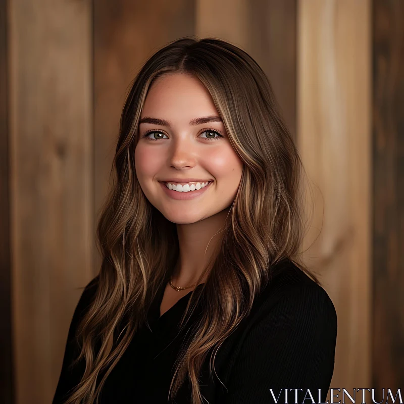 Smiling Woman with Wavy Brown Hair in Black Top Smiling Woman with Wavy Brown Hair in Black Top